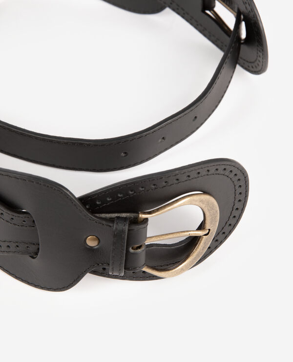 The Kooples WOMEN BLACK black leather belt with buckles