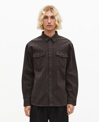 The Kooples MEN WASHED GREY brown and blue molten stripe overshirt