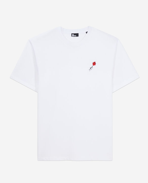 men's white t-shirt with flower embroidery