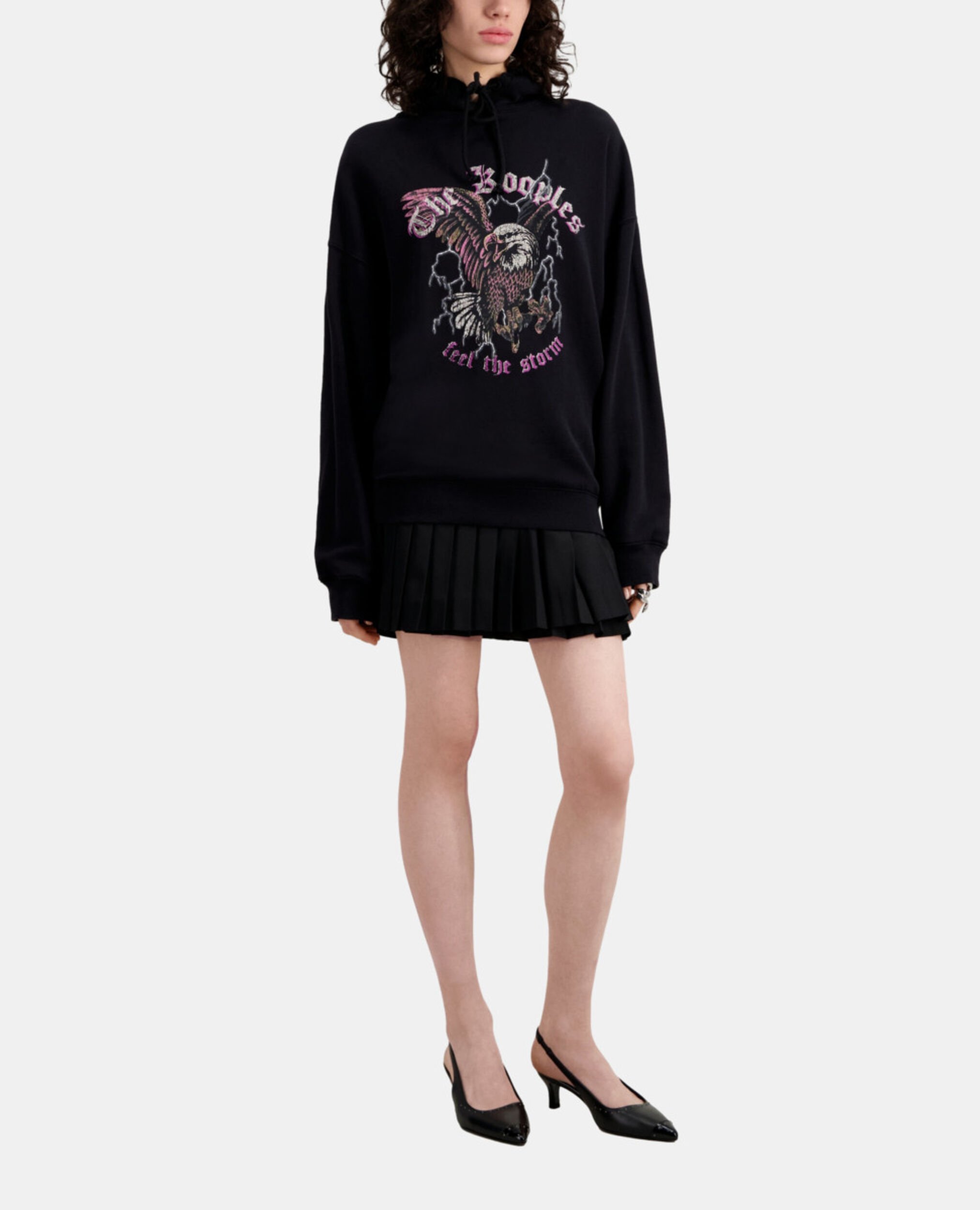 Black sweatshirt with Feel the storm serigraphy, BLACK, hi-res image number null