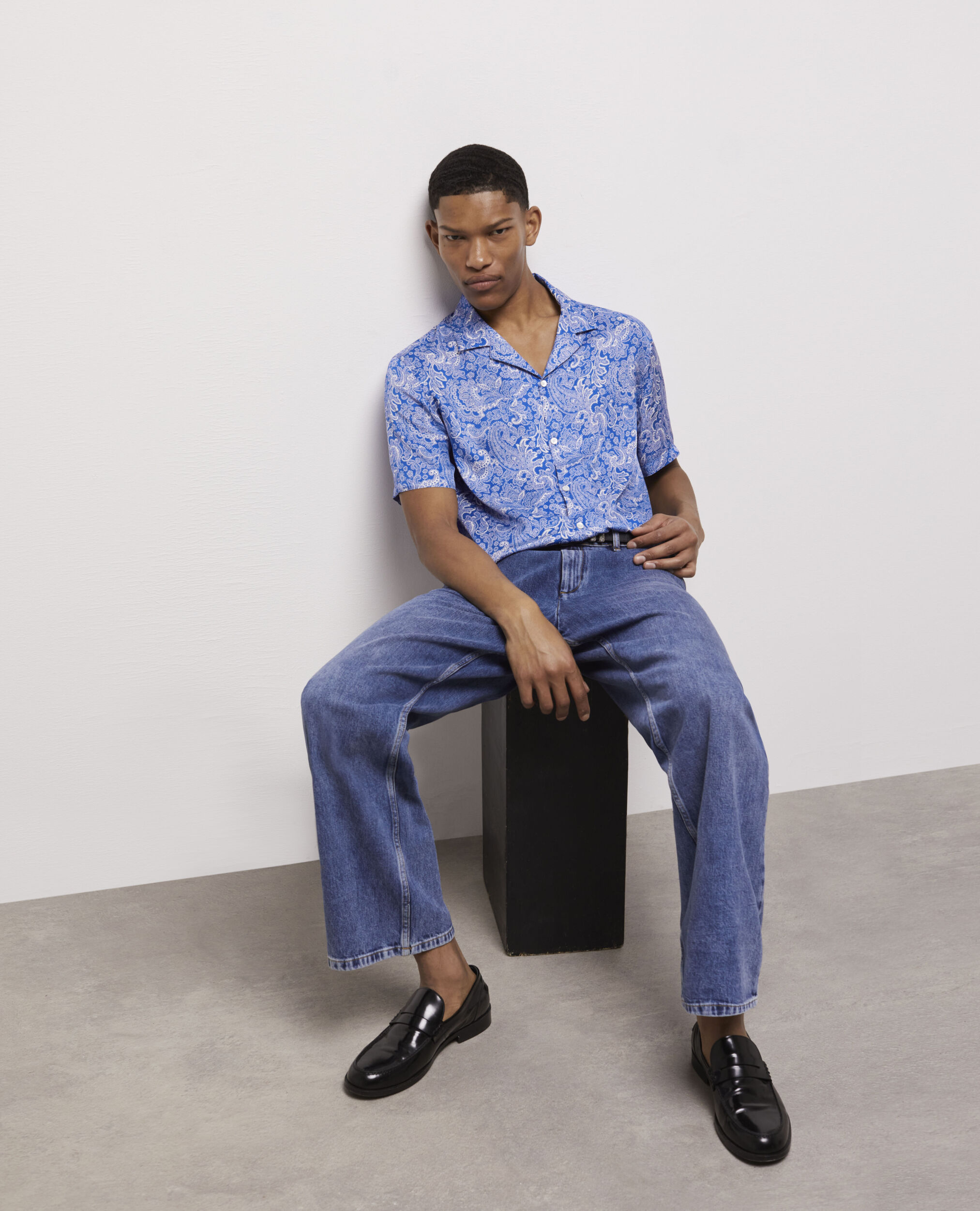 Chemise imprimée bleue, BLUE, hi-res image number null
