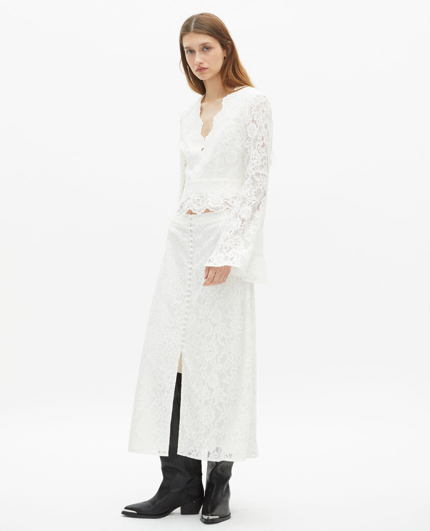 The Kooples WOMEN ECRU white lace flared sleeve top