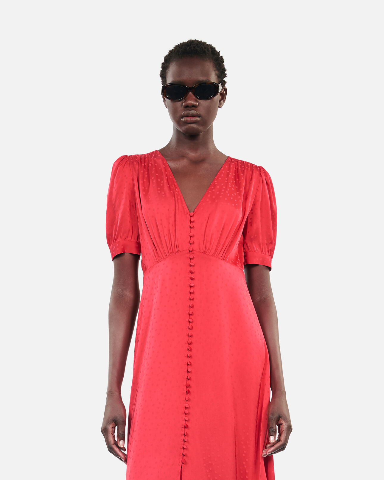 The Kooples WOMEN RUBIS red long dress with buttoning