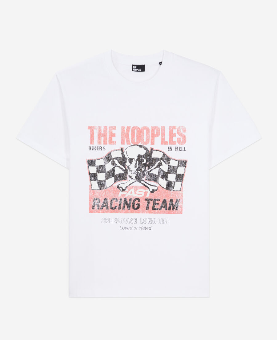 The Kooples H WHITE men's white t-shirt with racing skull serigraphy