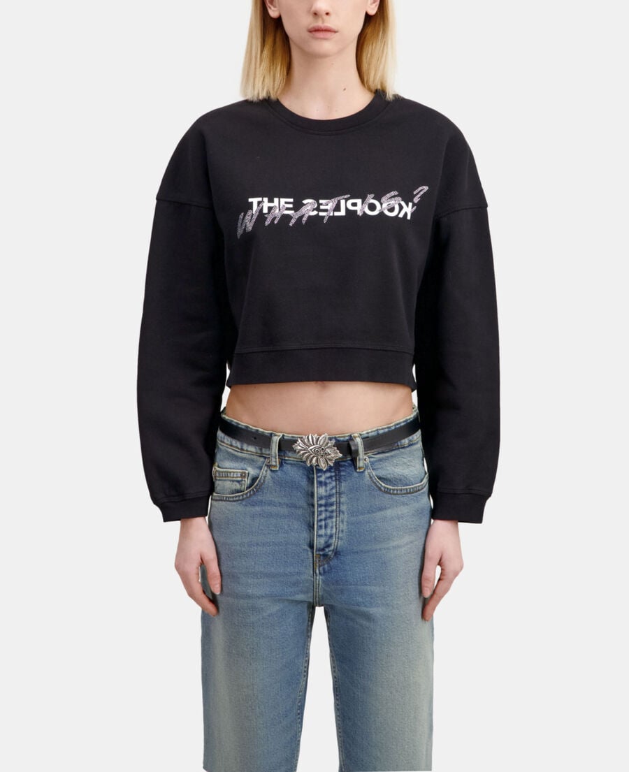 The Kooples WOMEN BLACK thin black leather belt with flower buckle