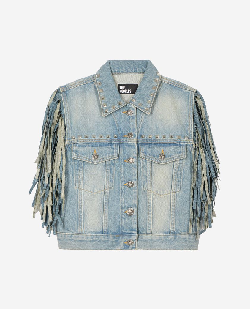 The Kooples WOMEN BABY BLUE blue denim jacket with bangs and studs
