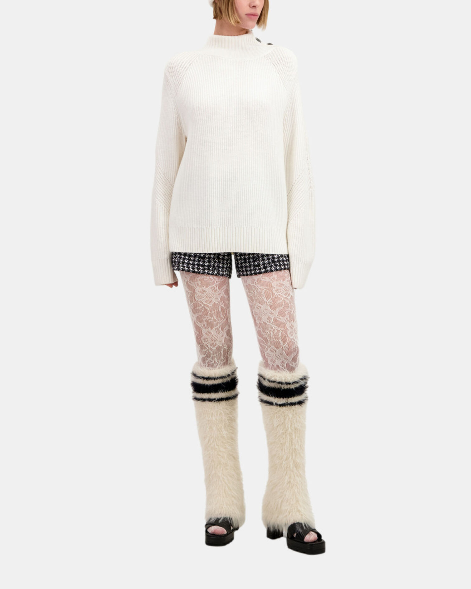 Ecru wool sweater with bijou buttons, ECRU, hi-res image number null
