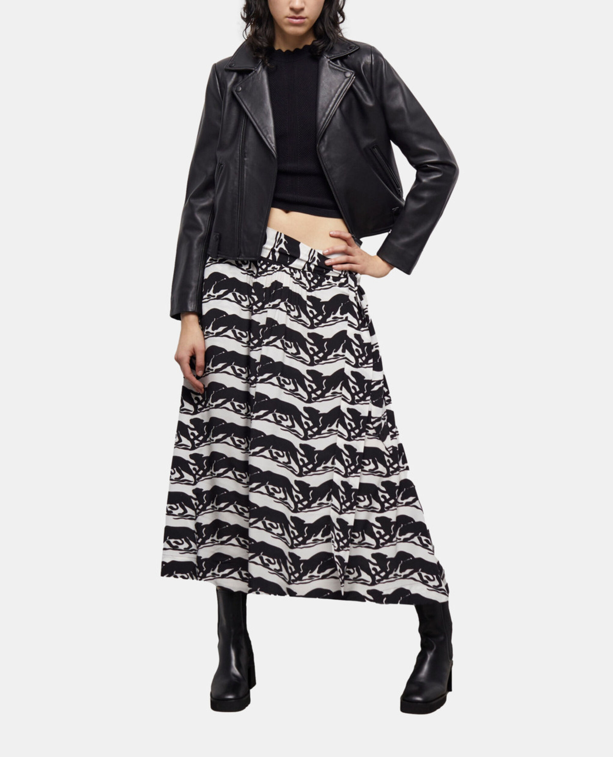 Long printed skirt, BLACK / WHITE, hi-res image number null