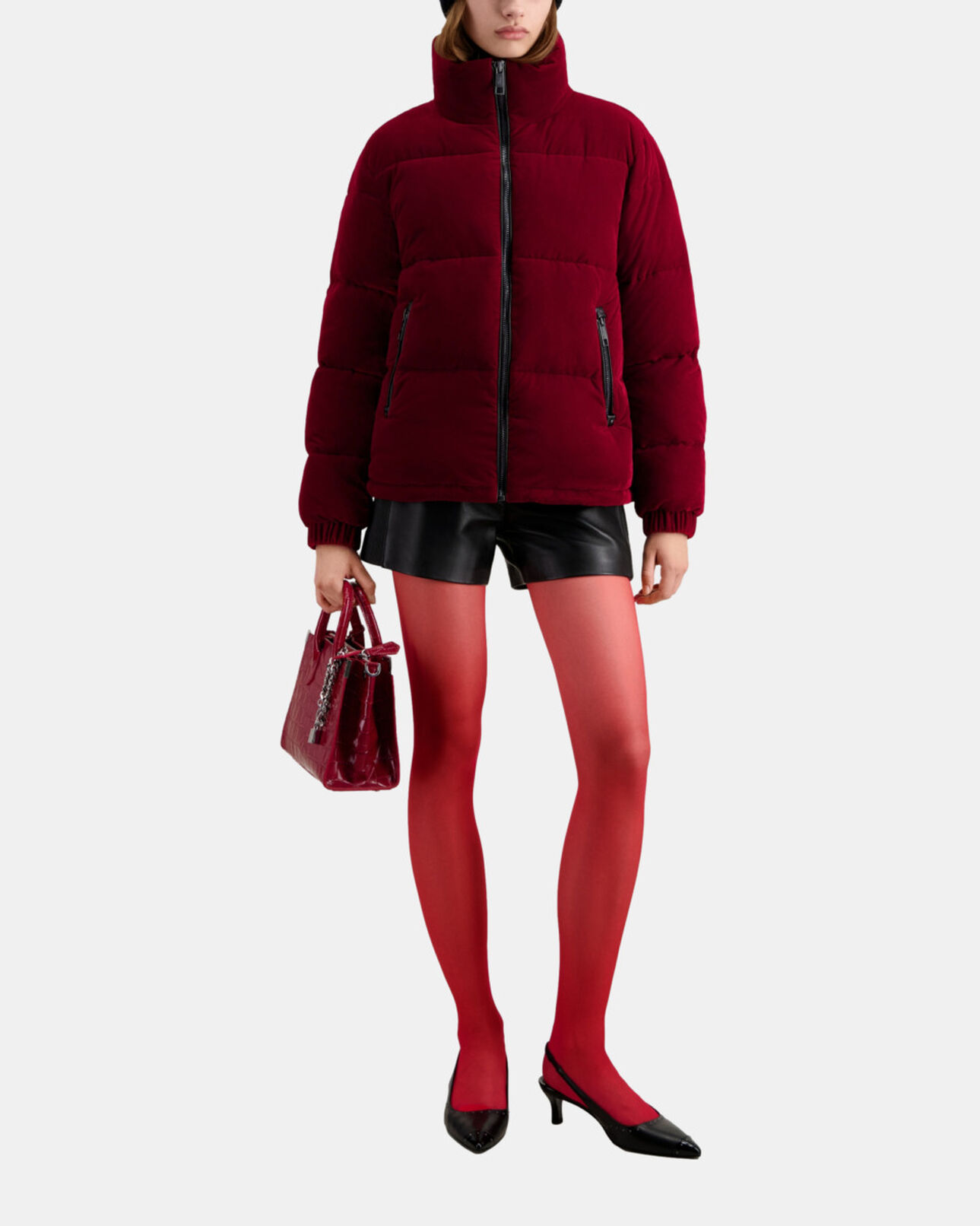The Kooples WOMEN DARK BURGUNDY burgundy velvet puffer jacket
