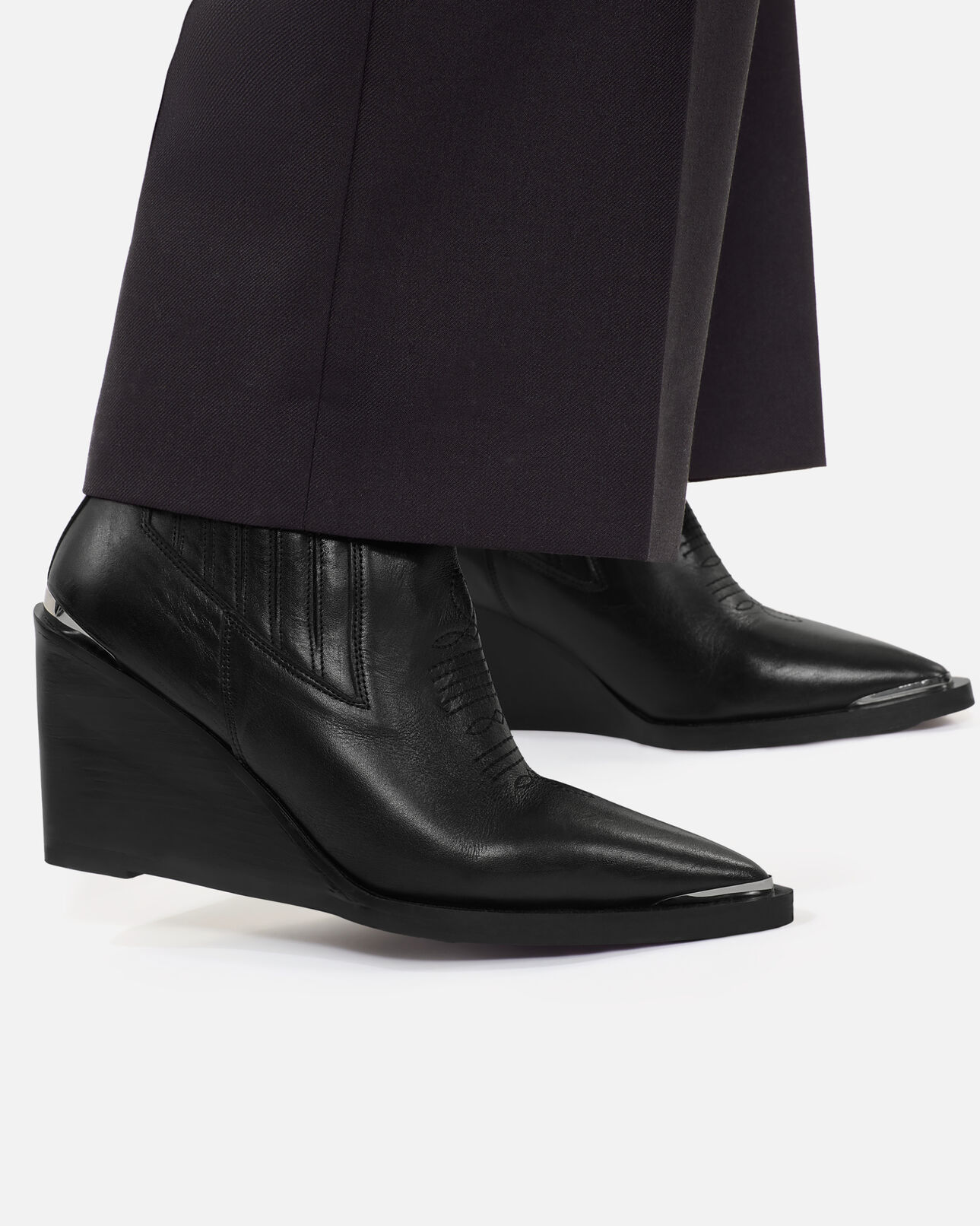 The Kooples WOMEN BLACK western ankle boots in black leather
