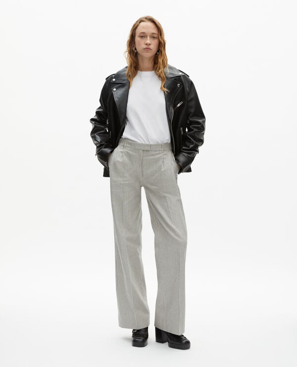 The Kooples WOMEN BLANC / BLEU loose-fitting striped pants in white cotton and linen