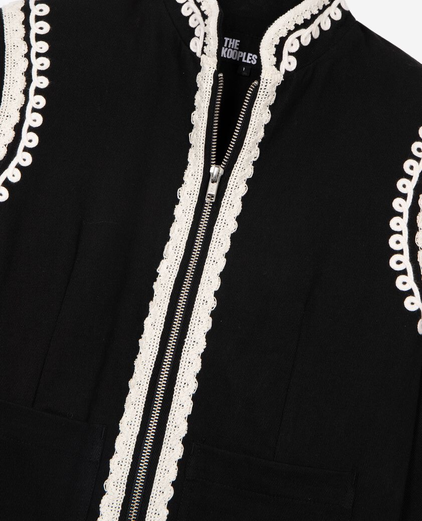 The Kooples DAMEN BLACK bestickte jacke aus schwarzer baumwolle