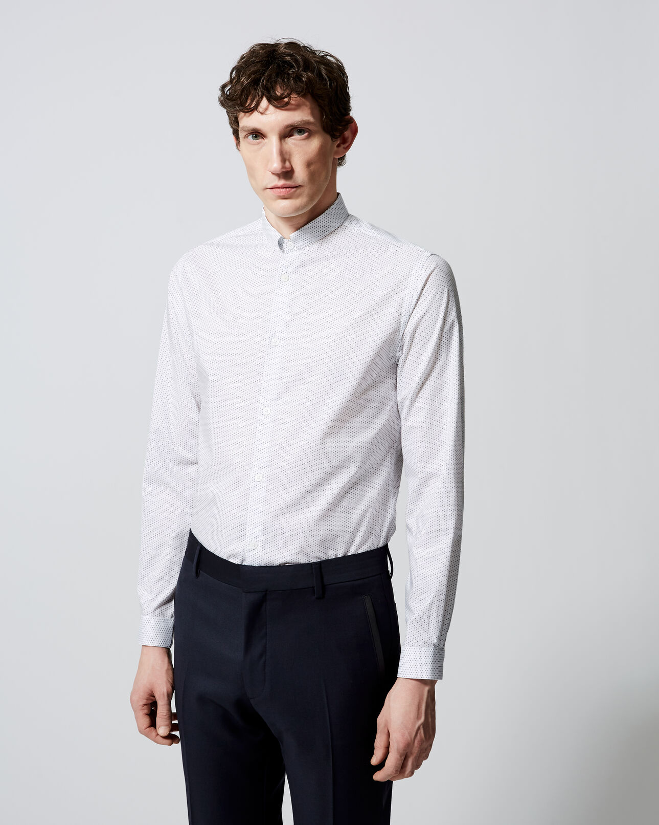 The Kooples MEN WHITE printed white shirt with folded collar