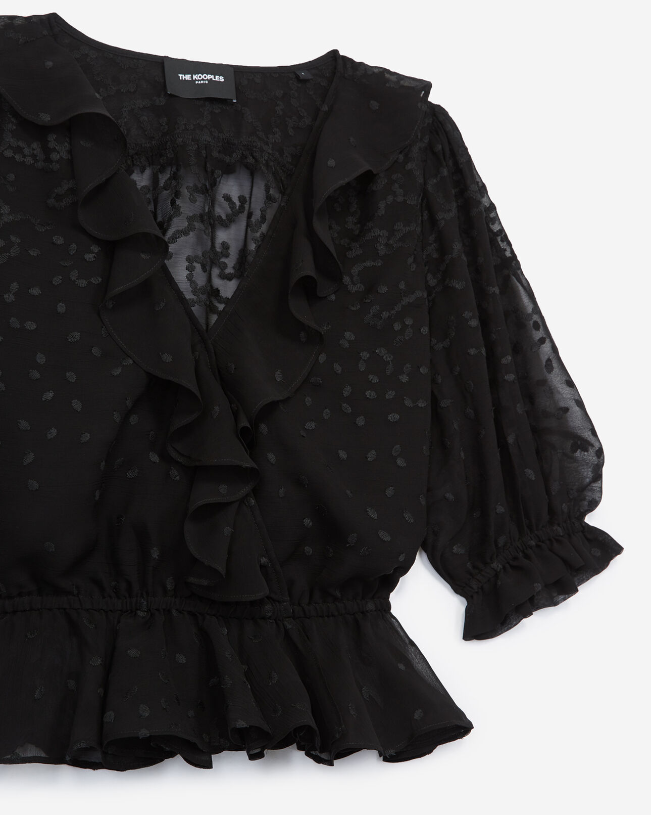 The Kooples MUJER BLACK WHITE top bordado negro con plumeti
