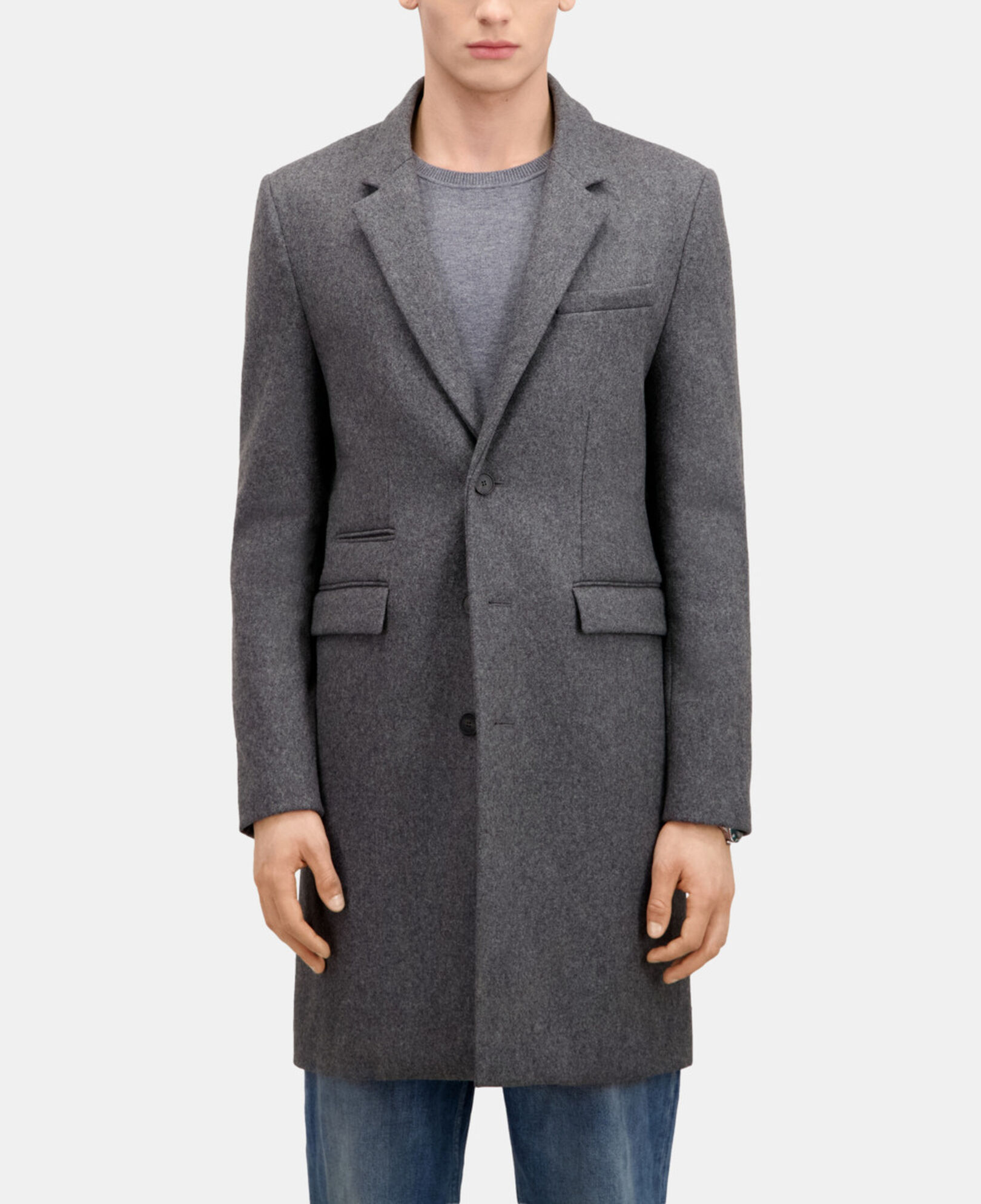 The Kooples HOMME GREY manteau gris chiné long en laine mélangée