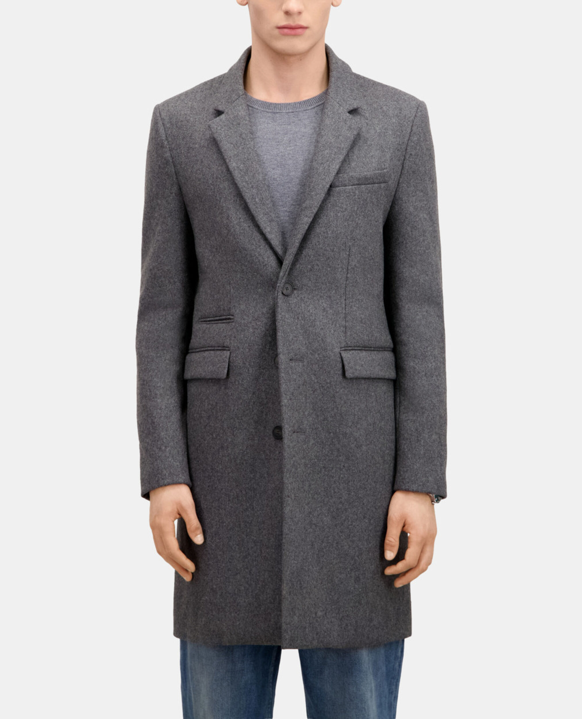 Manteau Gris chiné long en laine mélangée, GREY, hi-res image number null