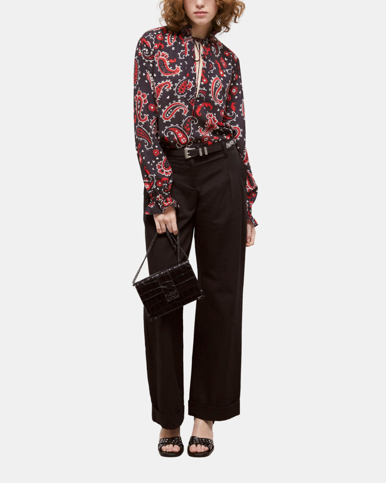 Printed blouse, BLACK - RED, hi-res image number null