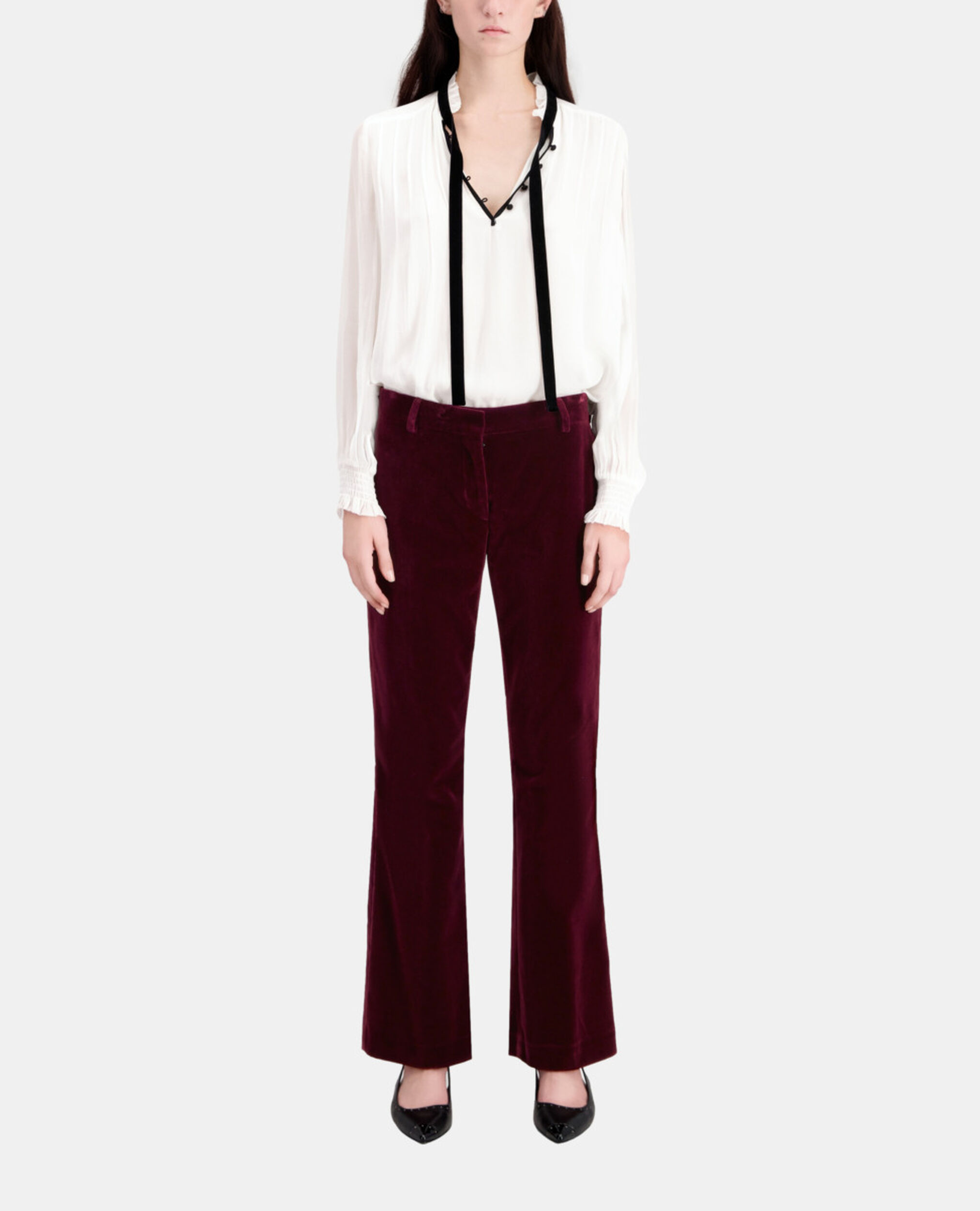 Burgundy velvet suit trousers, BURGUNDY, hi-res image number null