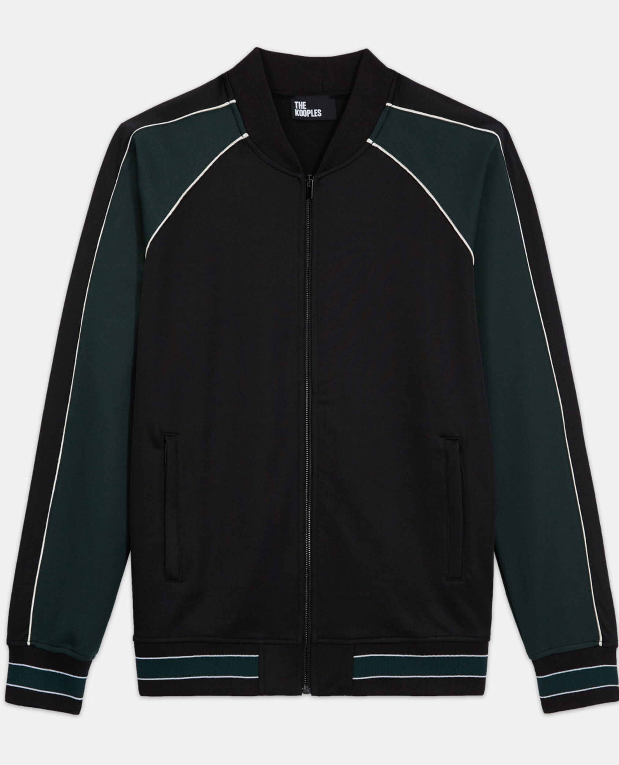Sweatshirt zippé bicolore, VERT BOUTEILLE, hi-res image number null