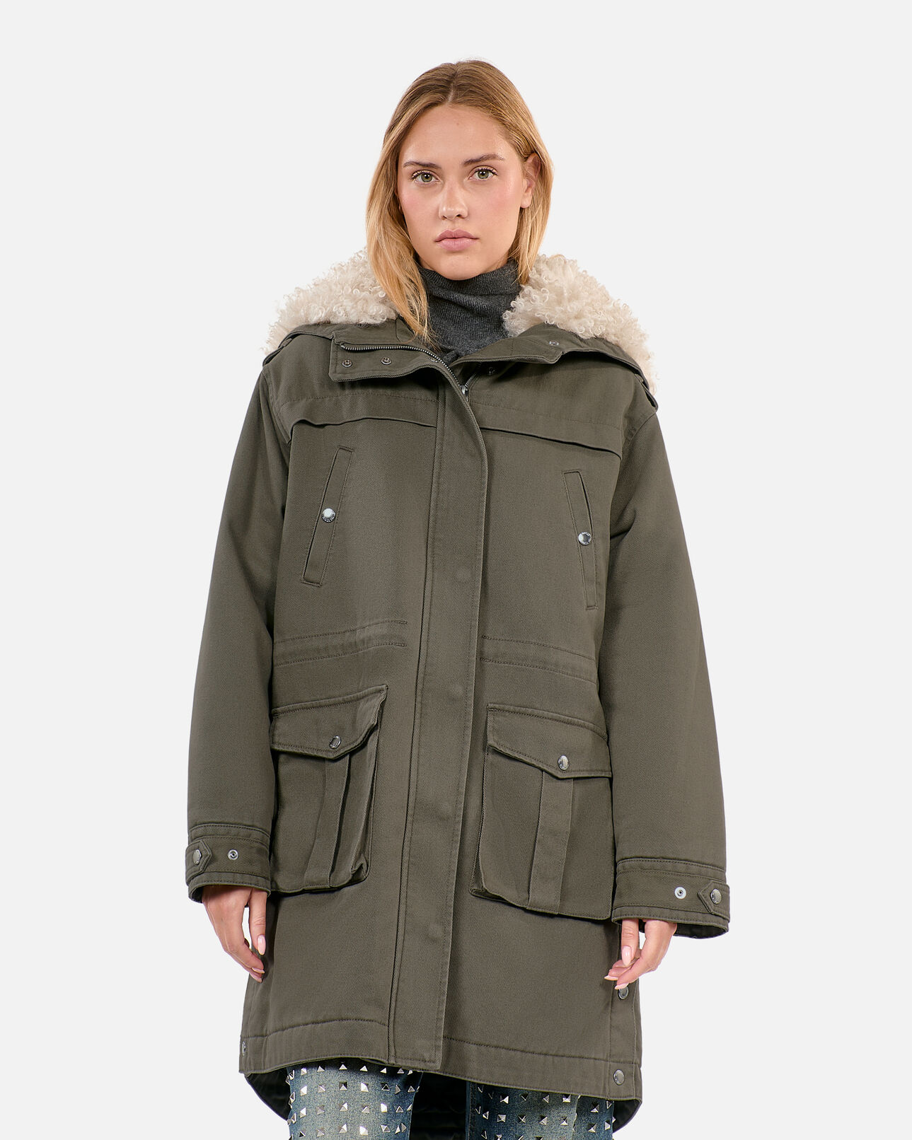 The Kooples FEMME OLIVE NIGHT parka à capuche kaki