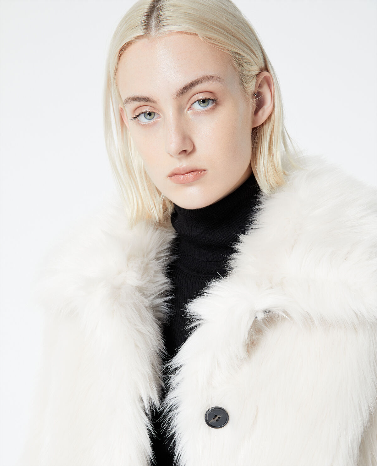 Buttoned ecru faux fur coat The Kooples