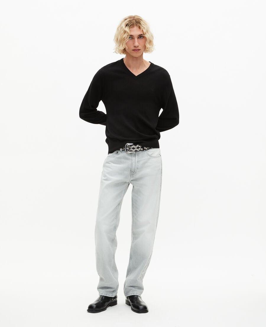 The Kooples MEN BLACK black merino wool v-neck sweater