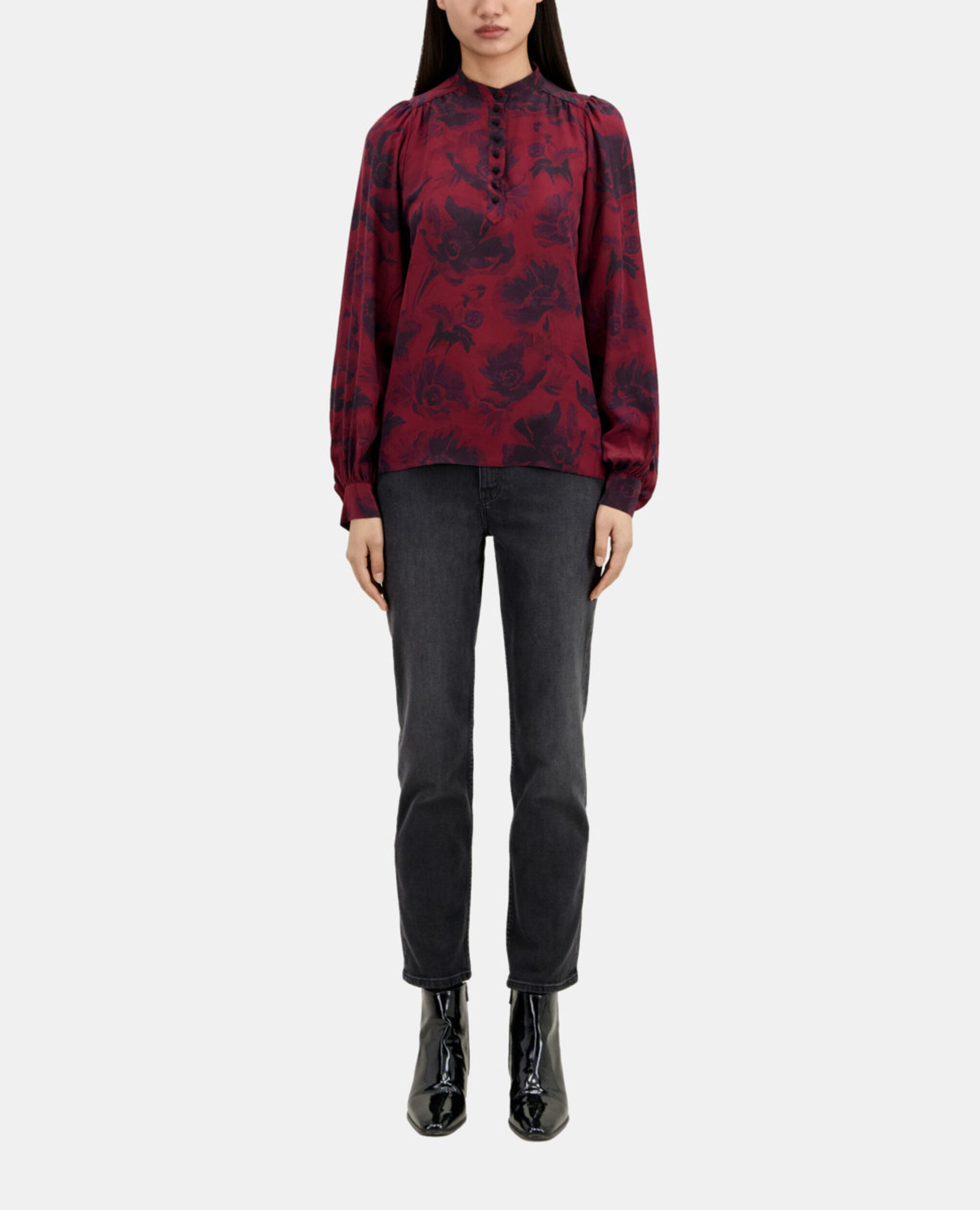 Printed top with buttoning, BLACK - BURGUNDY, hi-res image number null