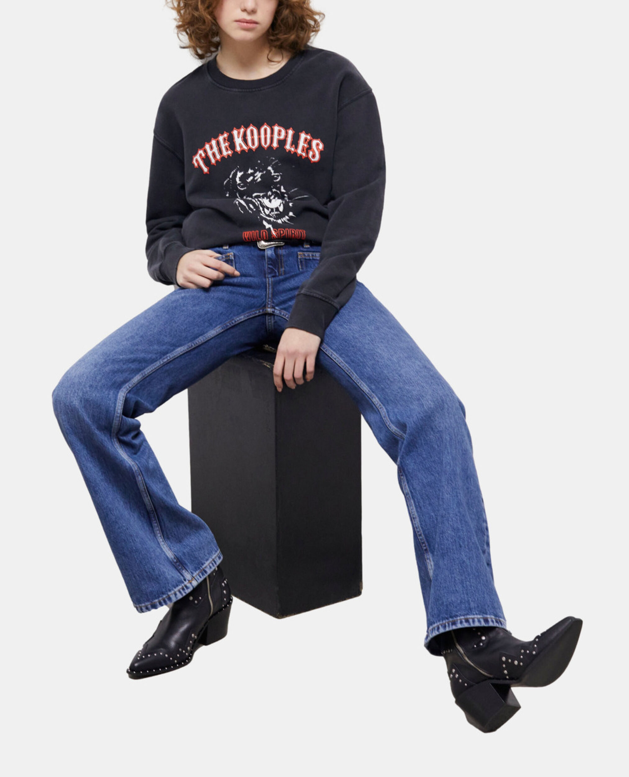 Sweatshirt sérigraphié noir, BLACK WASHED, hi-res image number null