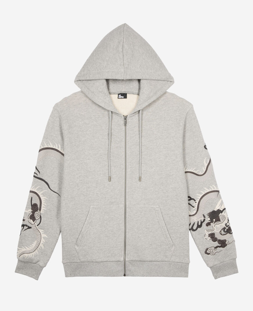 The Kooples MEN GREY MELANGE grey embroidered sleeve hoodie