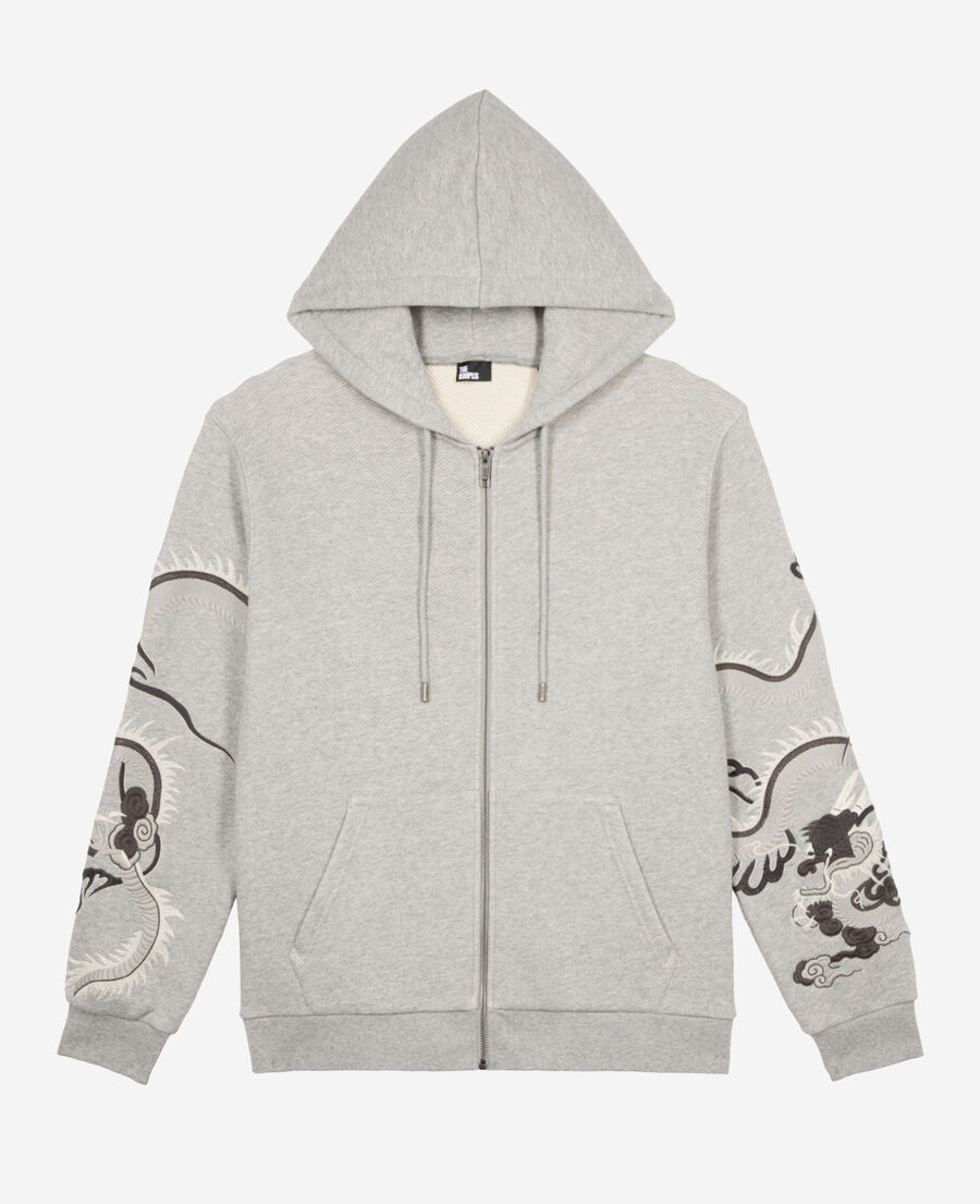 The Kooples H GREY MELANGE grey embroidered sleeve hoodie