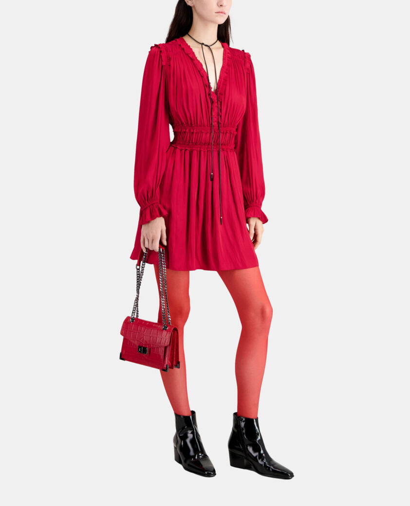 The Kooples WOMEN LIGHT BURGUNDY short red dress with shirring