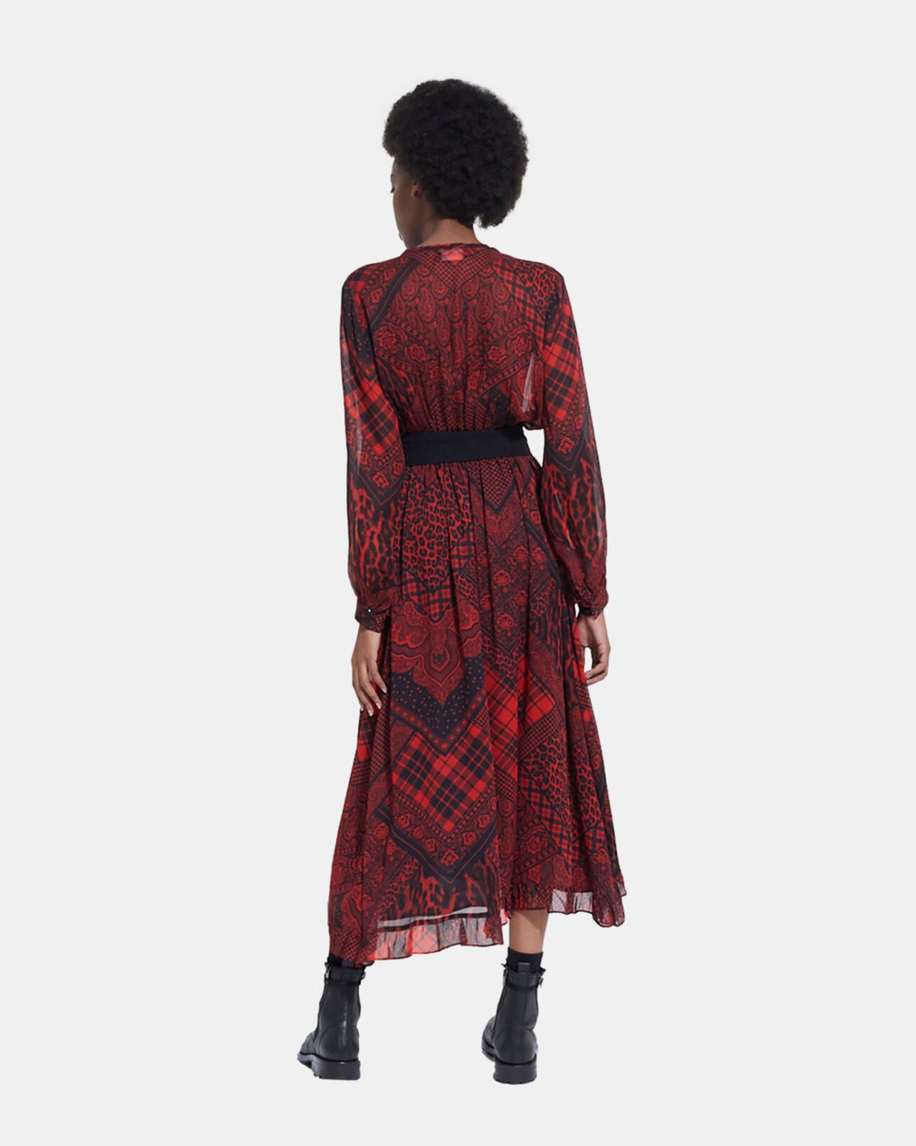 The Kooples FEMME RED / BLACK robe longue imprimée rouge