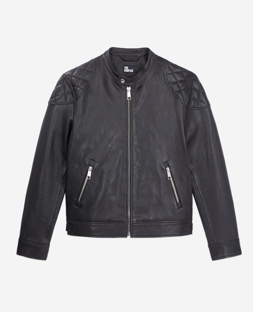 The Kooples HERREN BLACK schwarze lederjacke mit gesteppten details