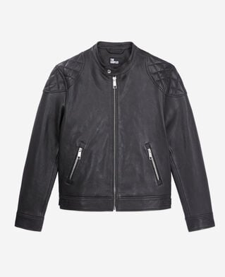 The Kooples HERREN BLACK schwarze lederjacke mit gesteppten details