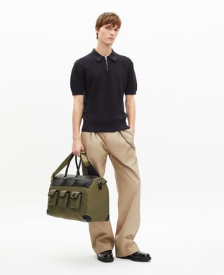 The Kooples MEN KAKI khaki canvas and leather weekend bag