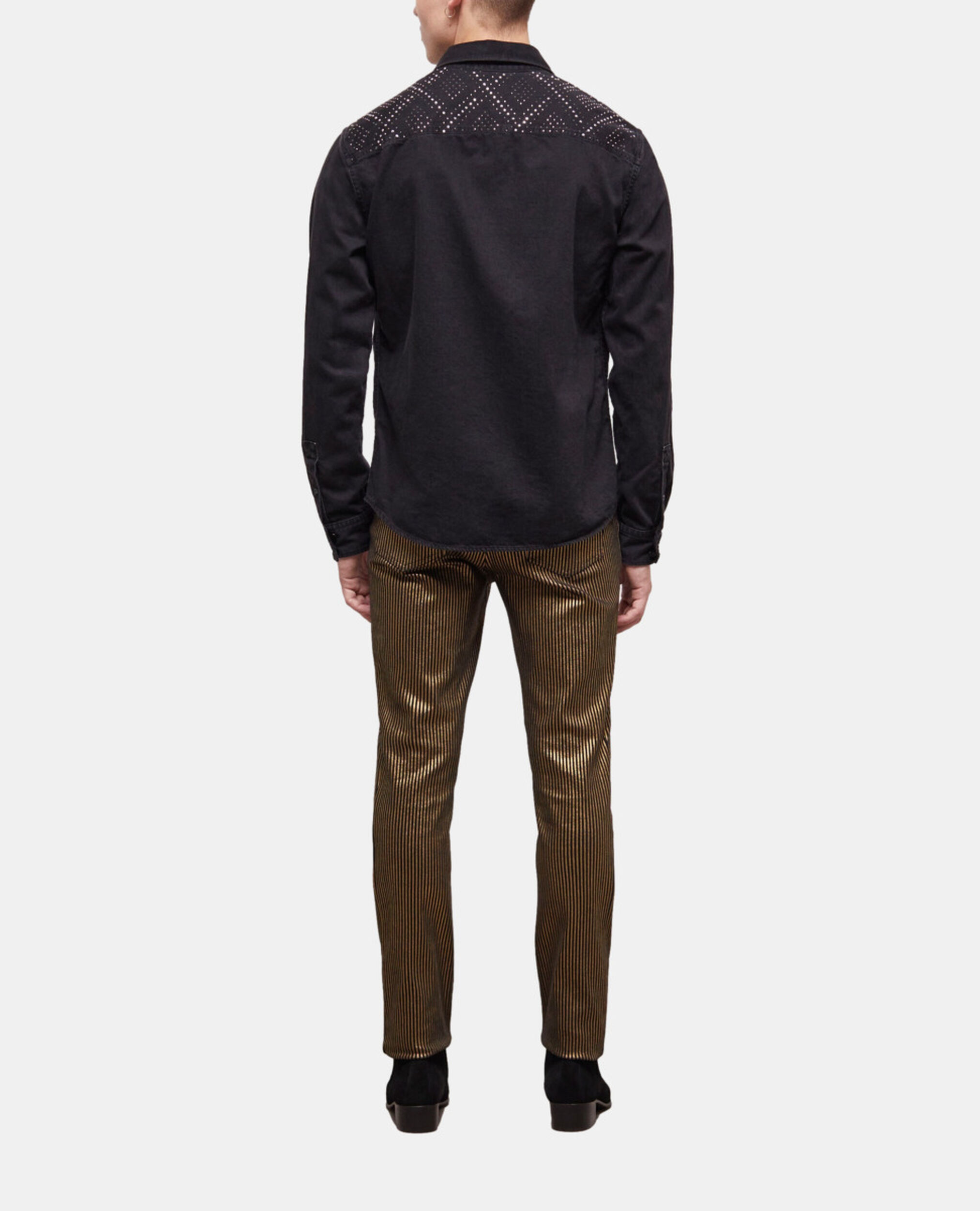 Black studded shirt with classic collar, BLACK WASHED, hi-res image number null