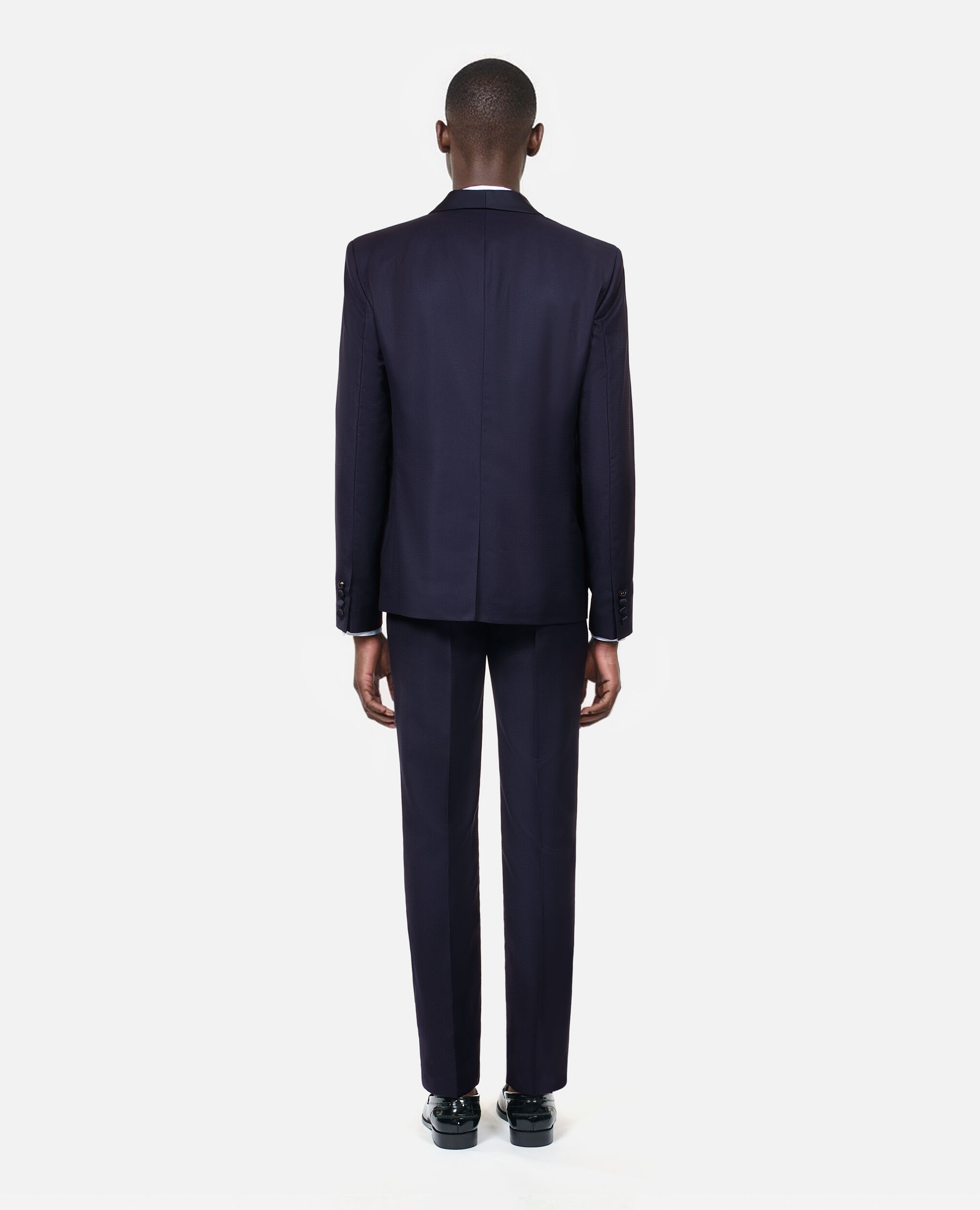 Navy blue wool tuxedo fitted jacket, NAVY, hi-res image number null