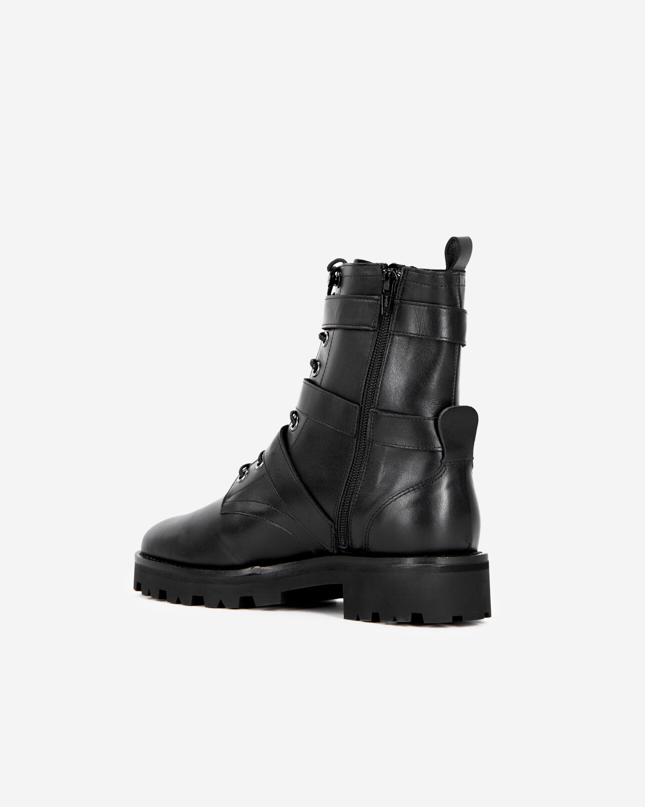 The Kooples FEMME BLACK bottines rangers en cuir noir
