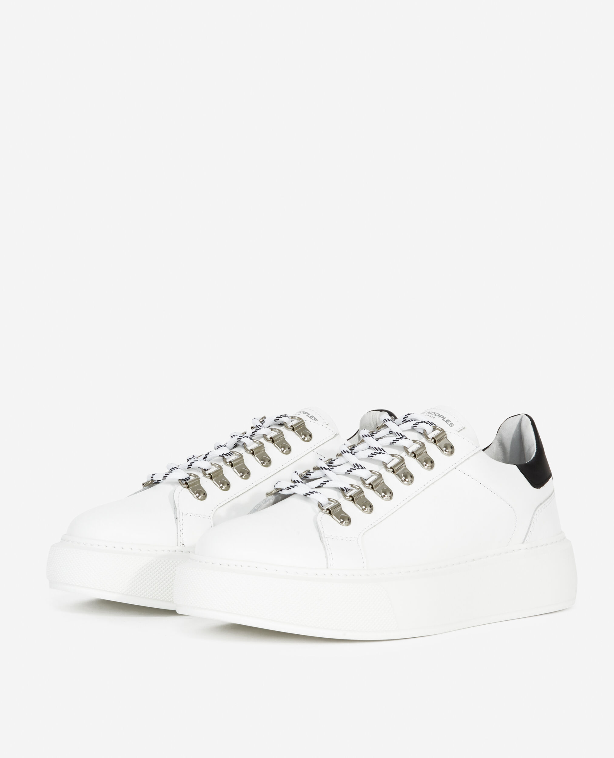 Baskets blanches cuir lisse détail noir, WHITE / BLACK, hi-res image number null