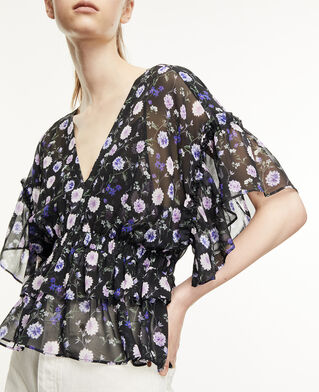 The Kooples WOMEN BLACK-PURPLE short-sleeved silk top with print