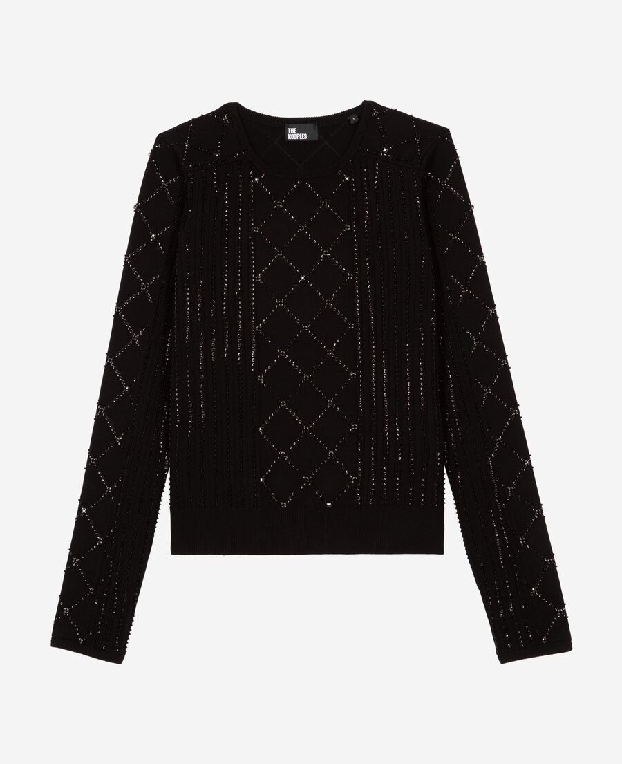 The Kooples WOMEN BLACK black rhinestone and pearl sweater