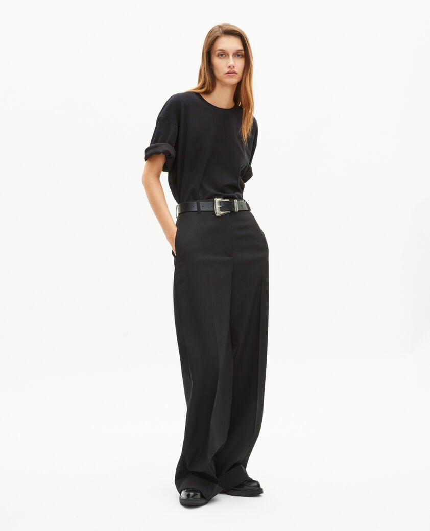 The Kooples FEMME BLACK pantalon large en laine avec revers noir