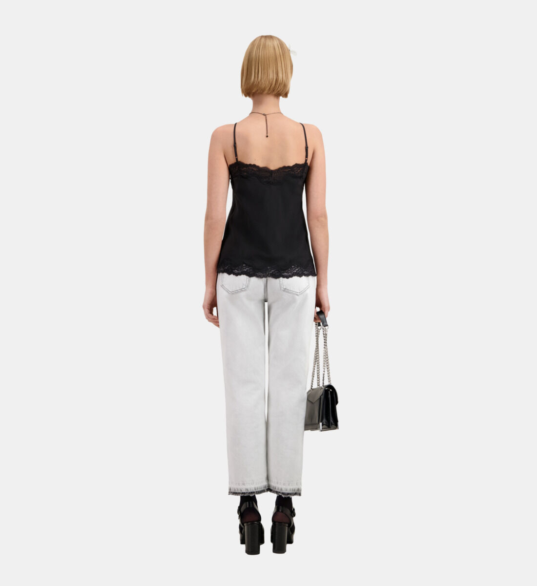 Silk tank top with lace 2025