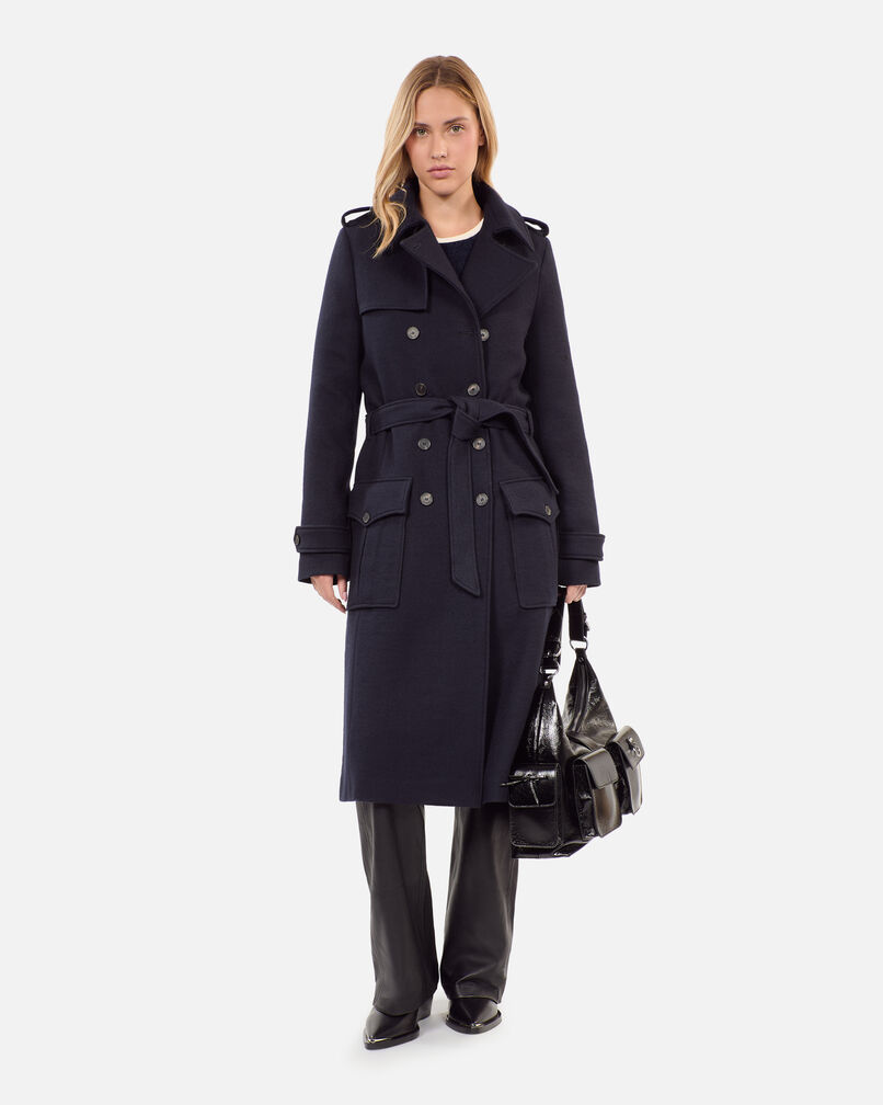 The Kooples F DARK NAVY long navy blue trench style coat