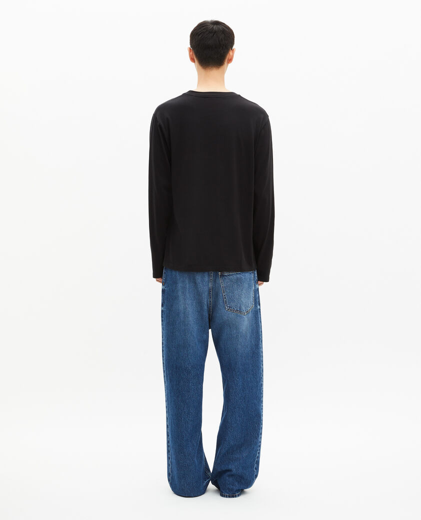 The Kooples HERREN BLACK WASHED langarm-t-shirt mit schwarzem siebdruck