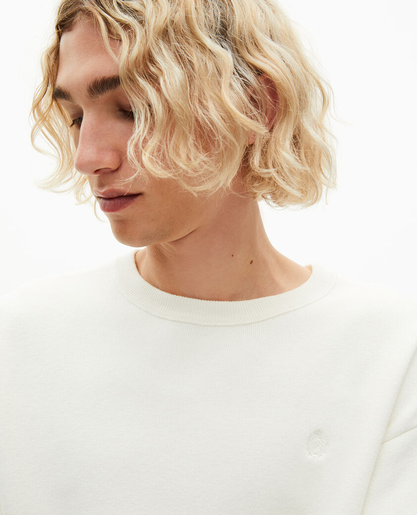 The Kooples H ECRU round neck sweater in ecru double-sided wool