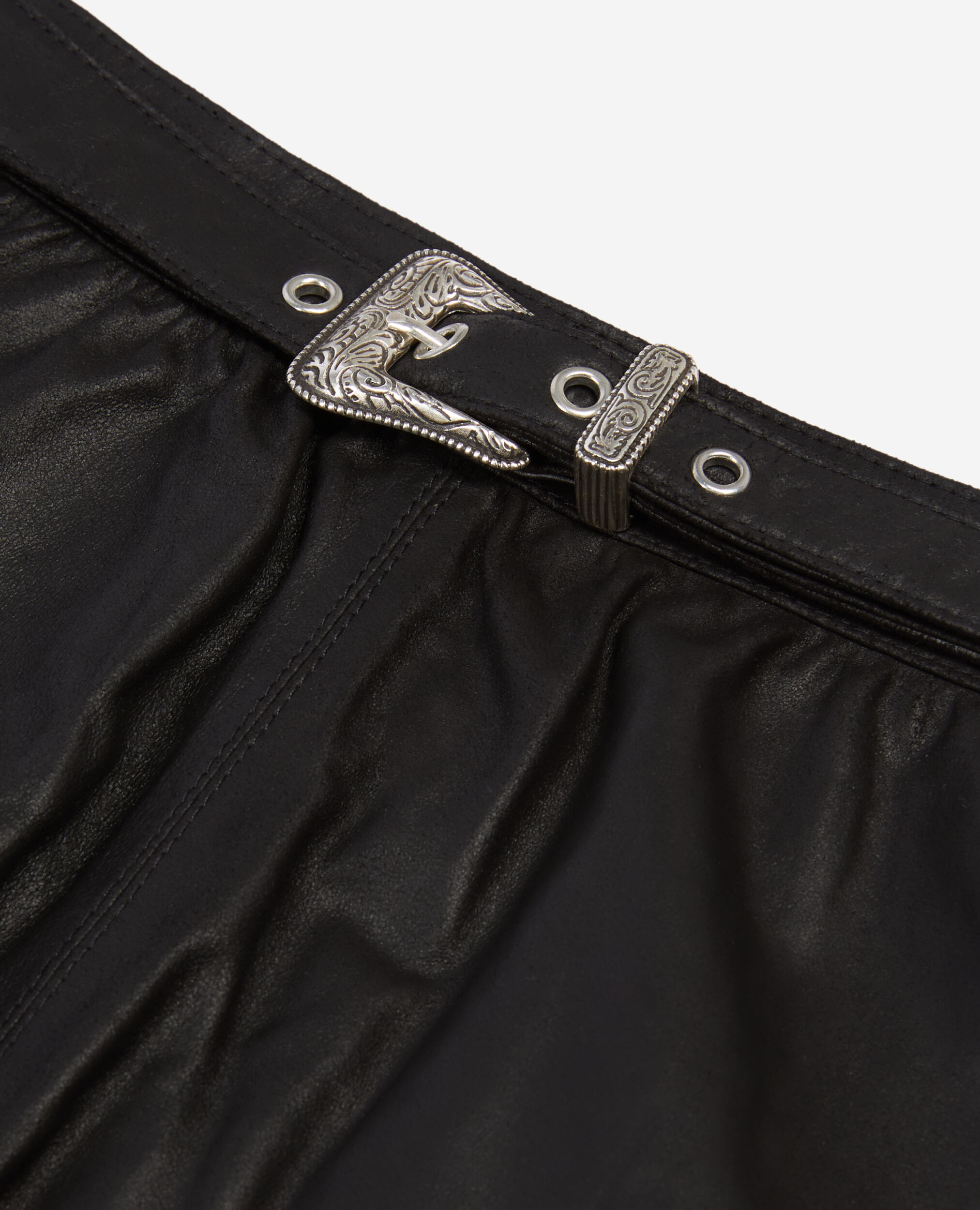 Jupe portefeuille courte en cuir noir, BLACK, hi-res image number null