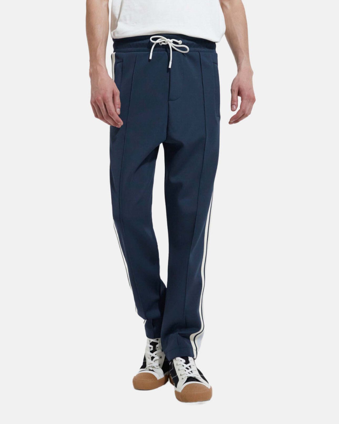The Kooples MEN NAVY navy blue loose-fit joggers with ecru bands