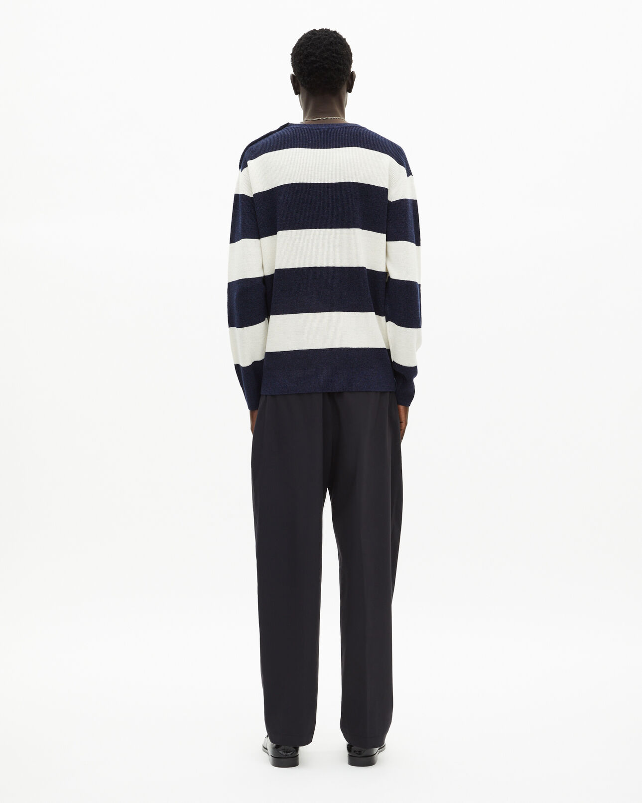 The Kooples MEN ECRU NAVY navy stripe wool and linen sweater