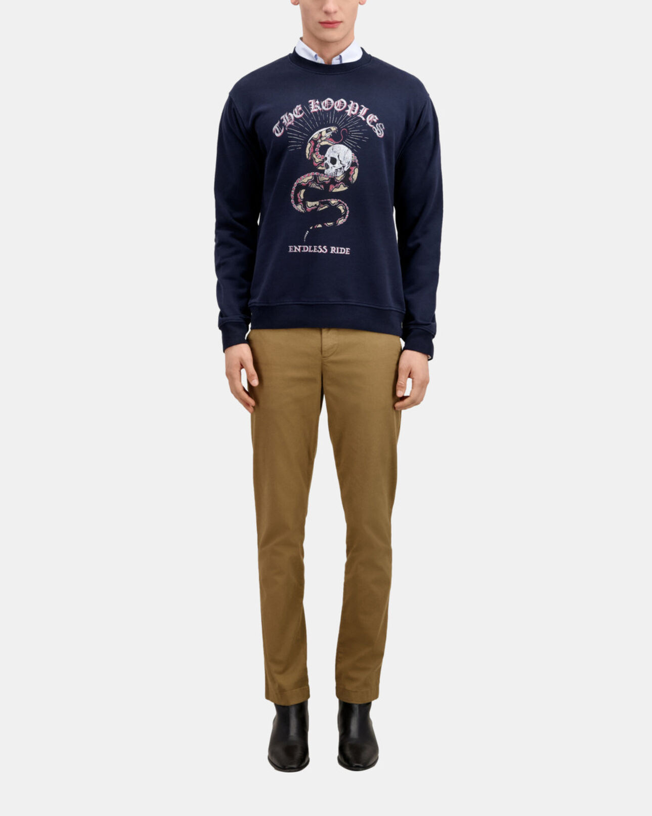 The Kooples HOMME WASHED NAVY sweatshirt avec sérigraphie bleu marine